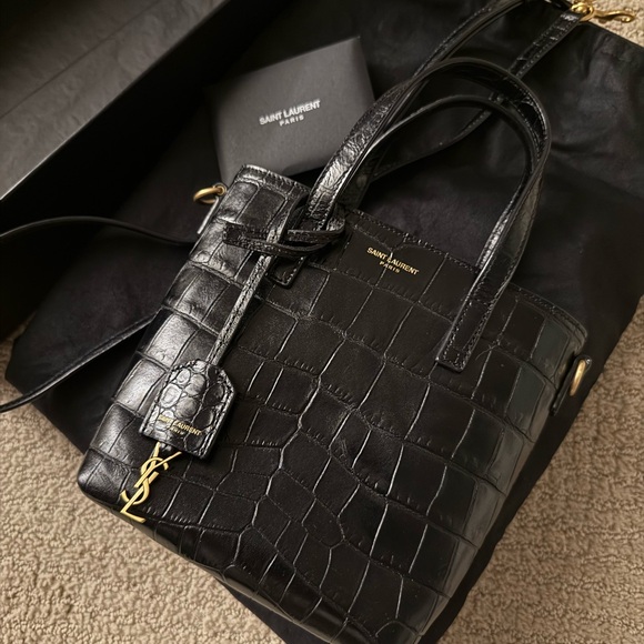 Saint Laurent Black Croc Embossed mini bag - Picture 2 of 8